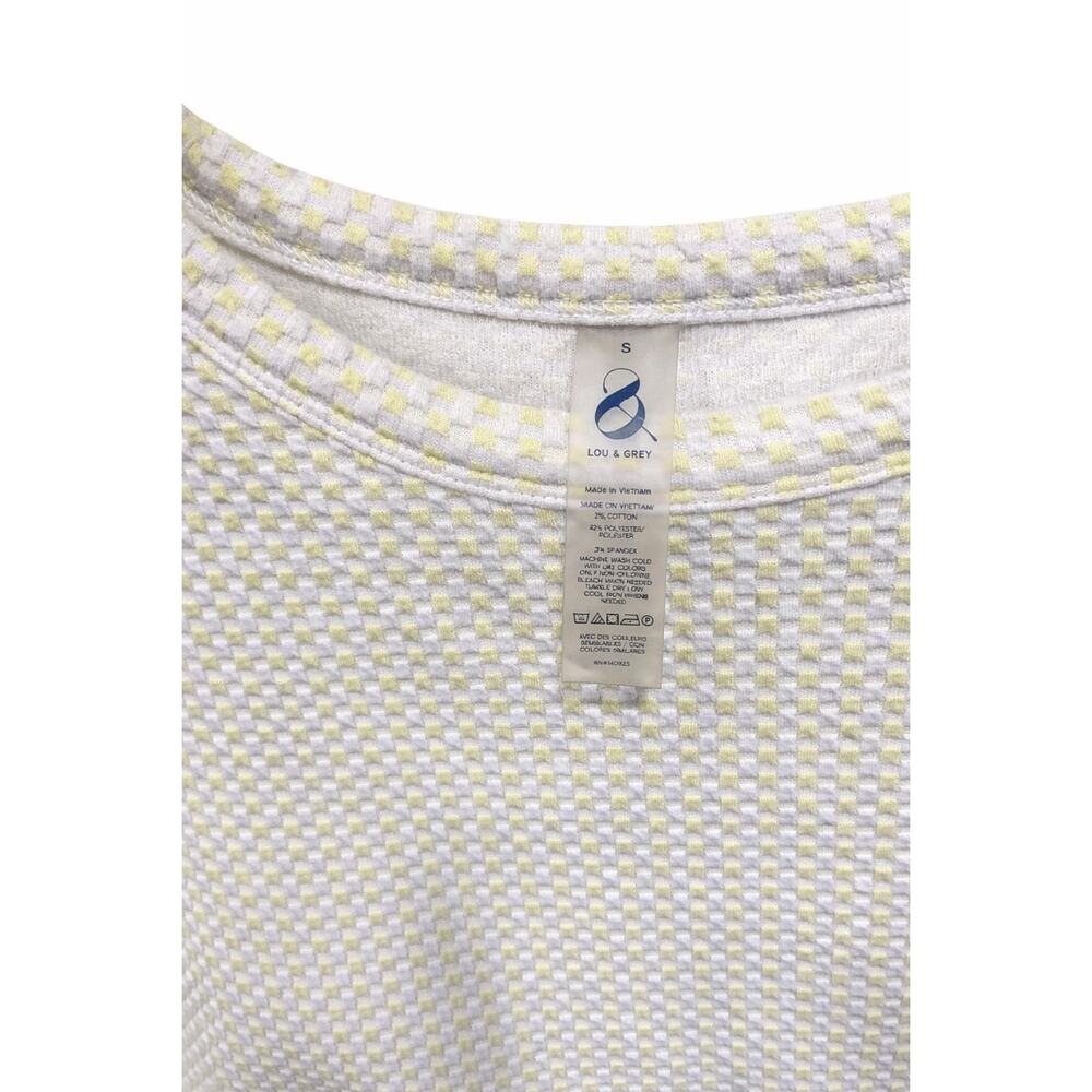 Lou & Grey Gingham Jacquard Cropped Tee Small Textured Boxy Preppy Quiet Luxury - Picture 6 of 10